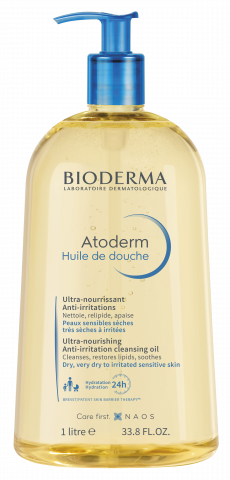 a bottle of bioderma atoderm body wash