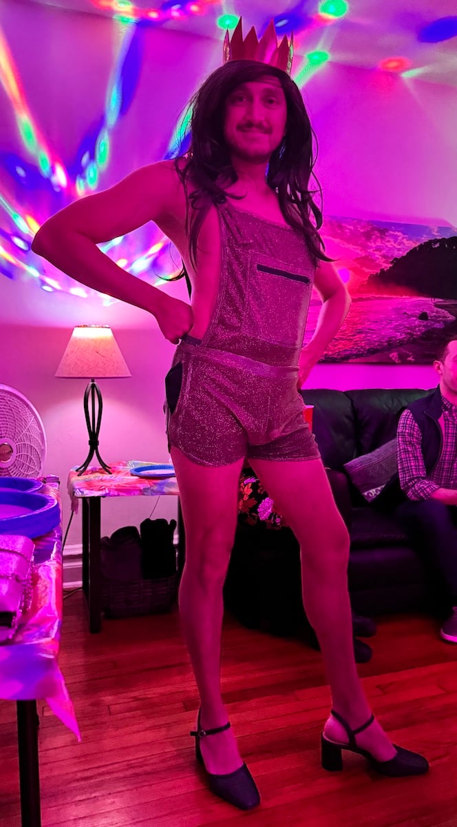 The author wearing high heels.