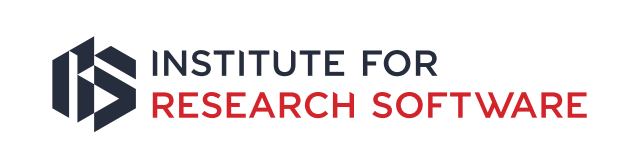 A logo in black and red with the words in capital letters saying Institute of research software