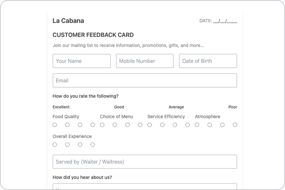a customer feedback form