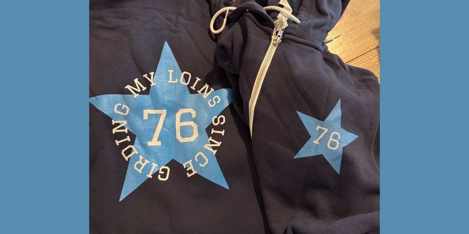 sweatshirts that say girding my loins since 76 on the logo