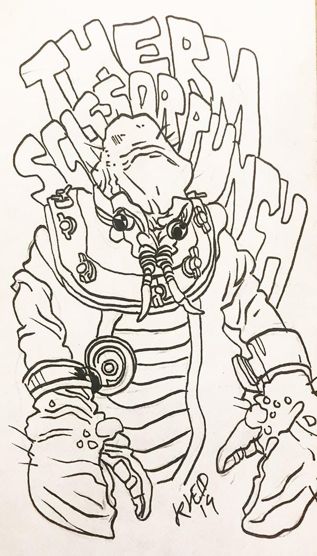 a star wars drawing by neil kleid in black and white of therm scissorpunch