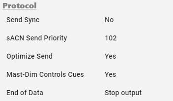 Protocol/output settings