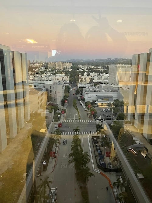 a view of Los Angeles from an eighth floor hospital window at sunrise
