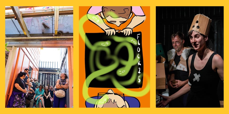 a collage of festival pictures and a drawing