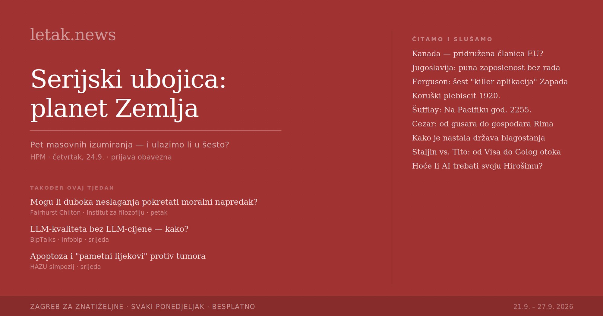 Newsletak: Pet velikih izumiranja — jesmo li mi šesto?