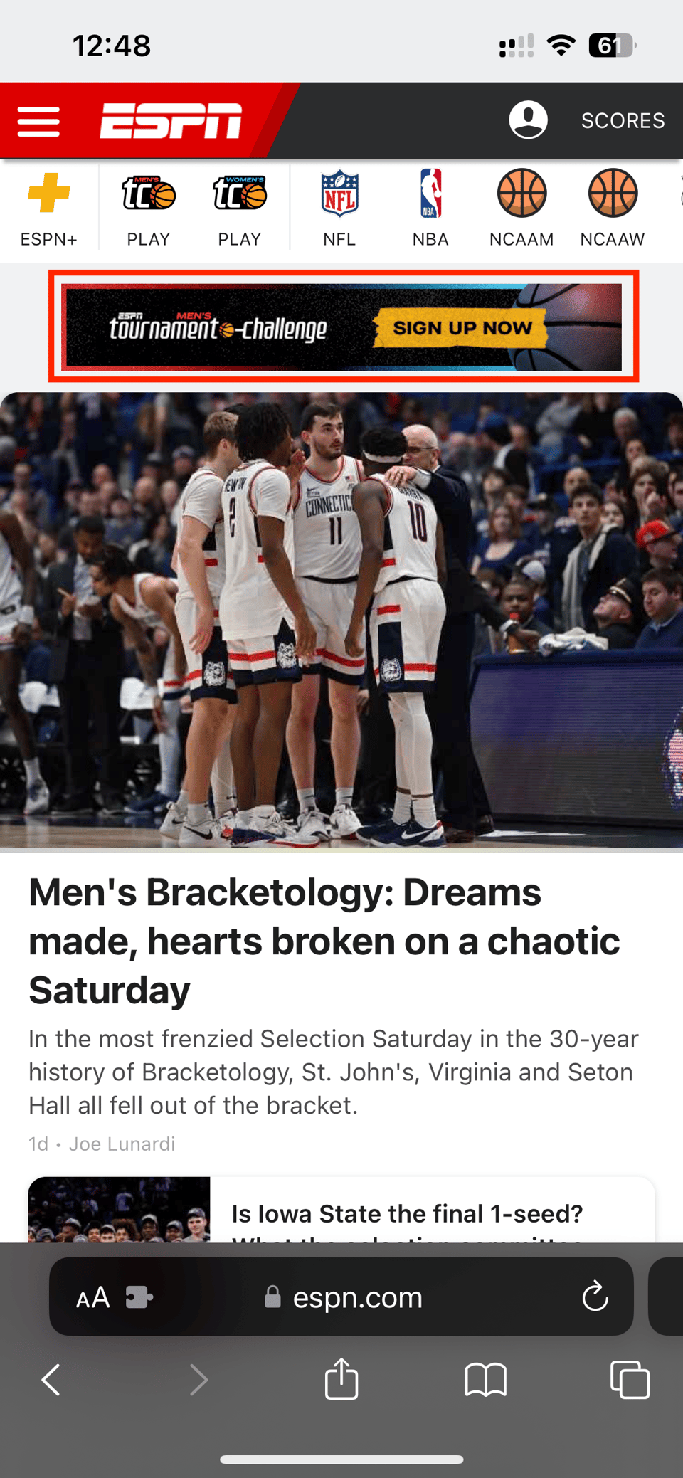 ESPN website on mobile