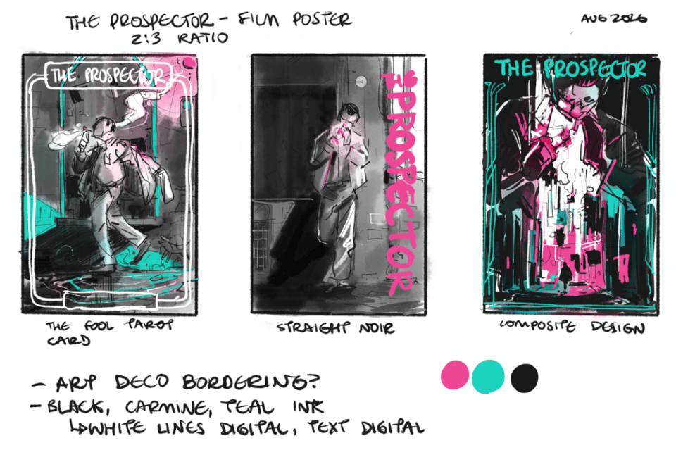 Three thumbnails for a film poster.