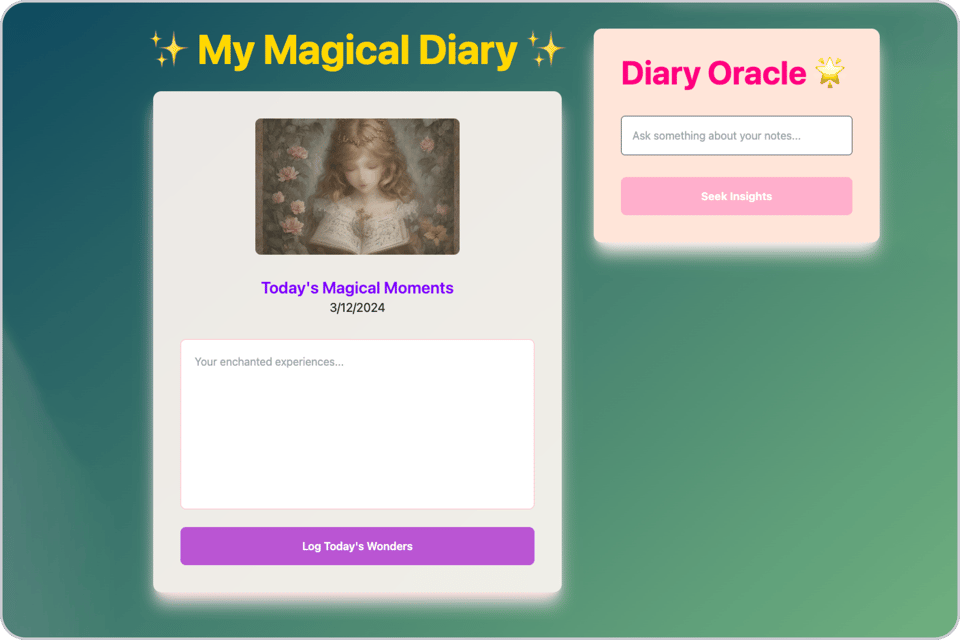 A magic and fairy themed diary with a chatbot addition.