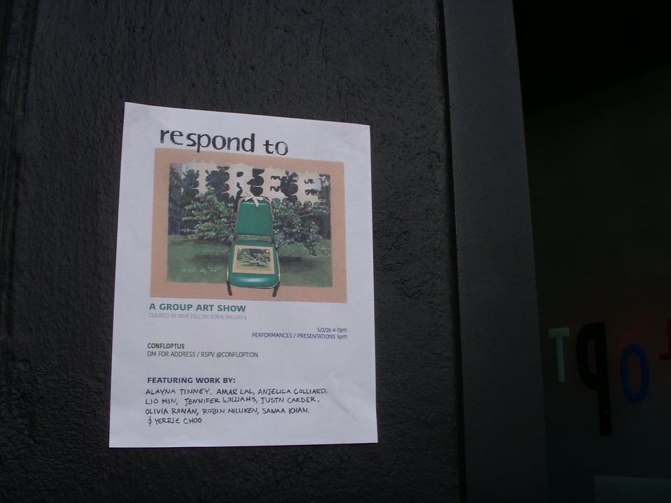 A flyer for the show "Respond to Tree," curated by Robin Milliken at Oakland art gallery Confloptus.