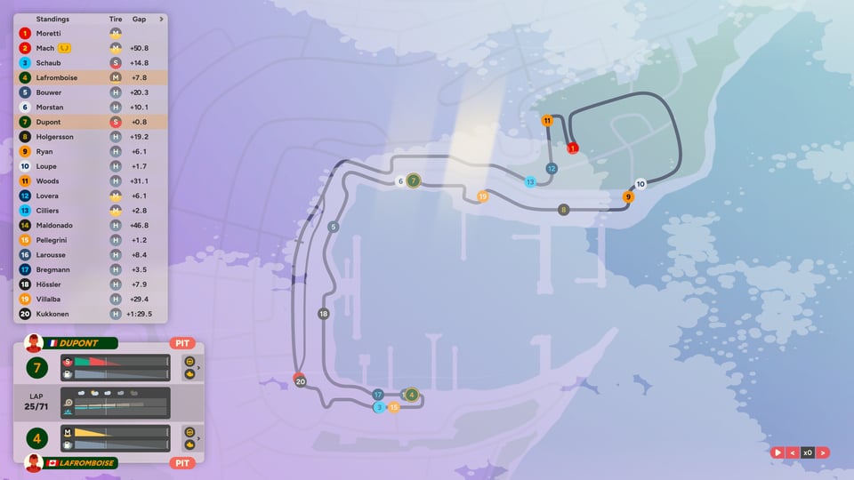 Screenshot of Golden Lap showing the track with driver indicators and race data