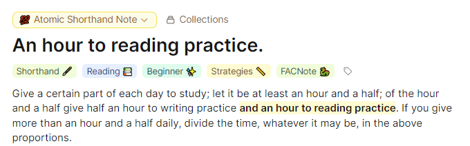 An hour to reading (shorthand) practice.