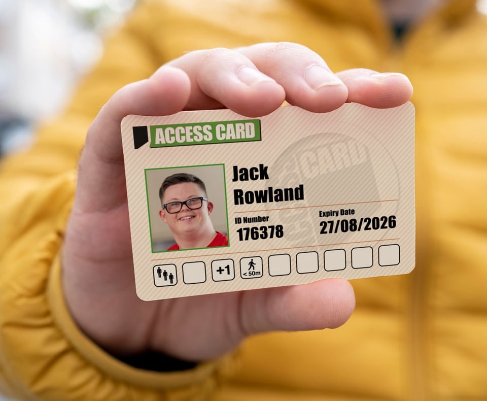 An Access Card depicting a man's photo ID with access icons indicating his access requirements