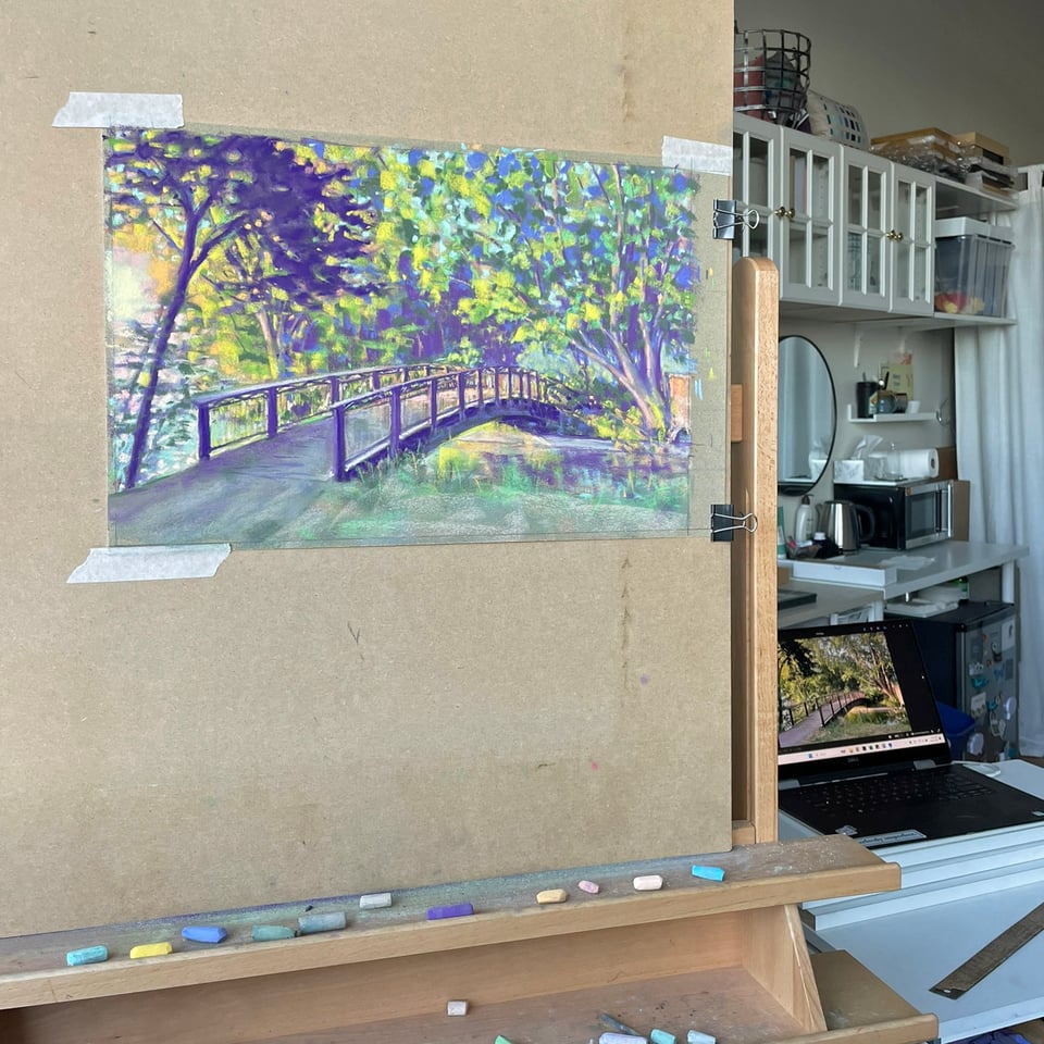 pastel painting in progress on my easel