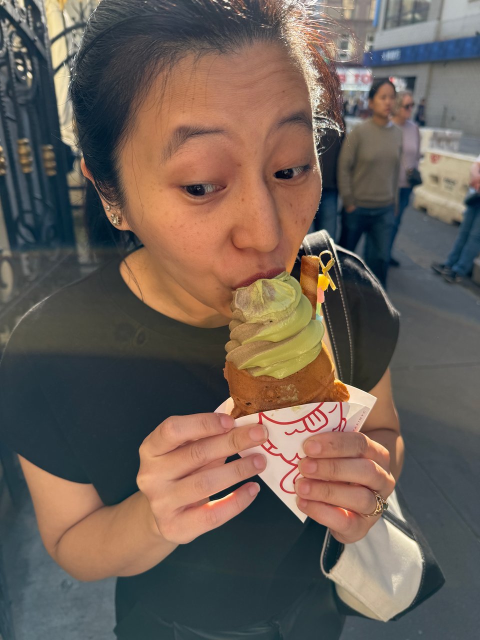 C eating a fish cone