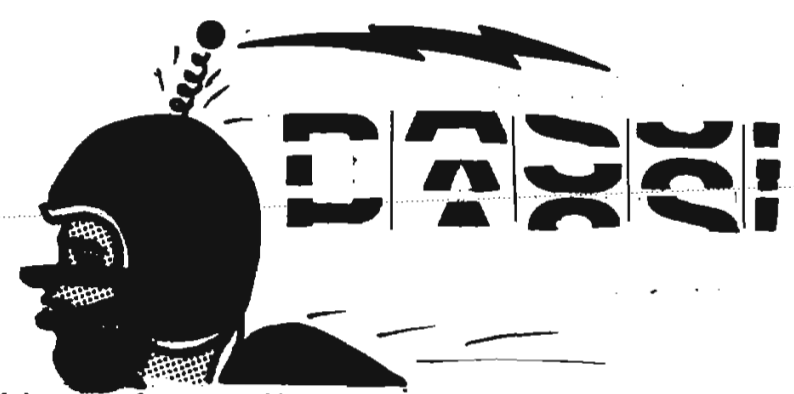 a black-and-white illustration of a bearded man in profile wearing a slim helmet. a ball atop a spring comes from the top emitting a lightning bolt. Behind his head is a stylized "PASS!". it's very Jetsons coded.