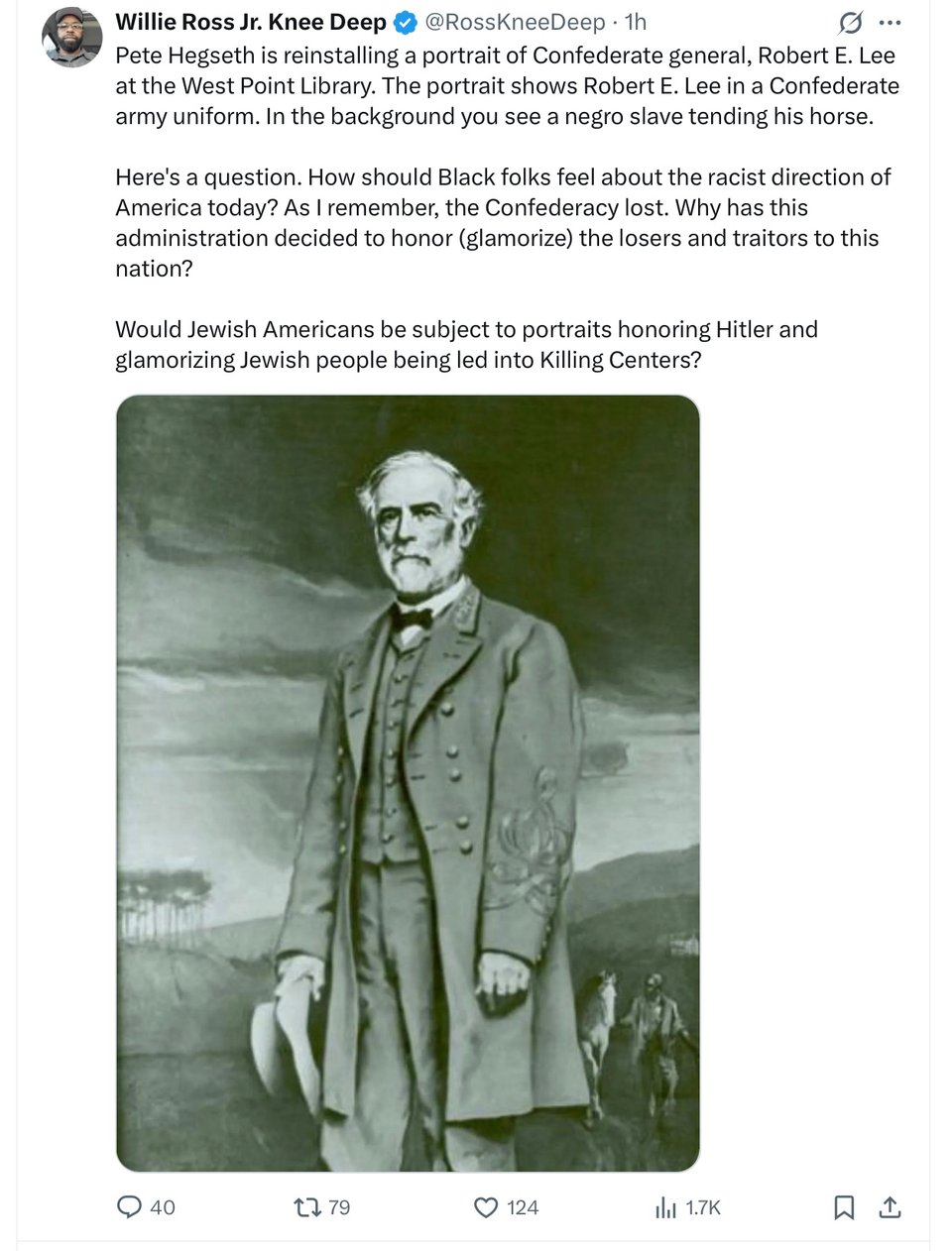 Racist Trump admin replaces portrait of traitor Robert E. Lee to West Point.