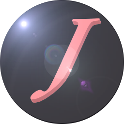 Red J on black CD with light flares logo