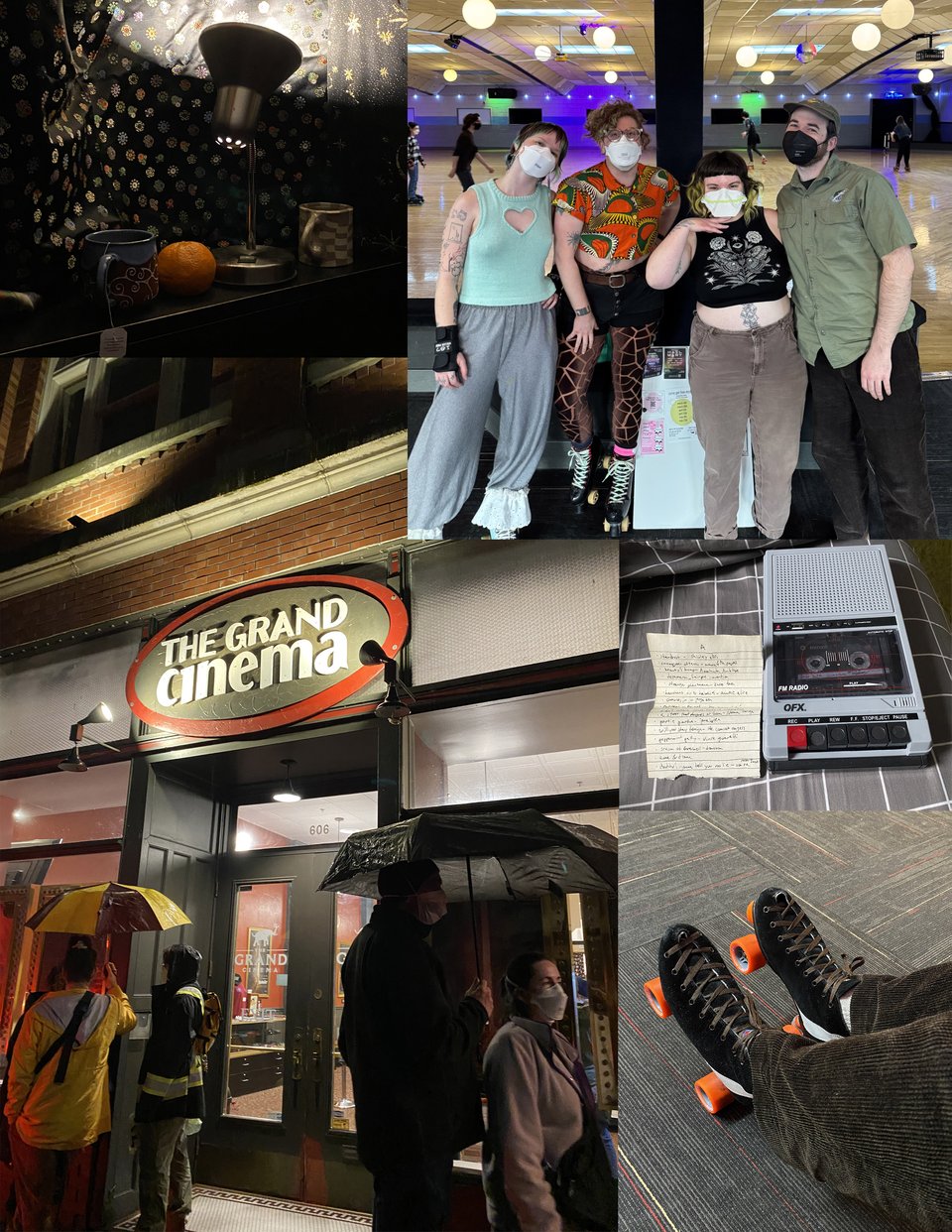 some photos from march: blanket fort, masked roller skating, pillion at the grand cinema.