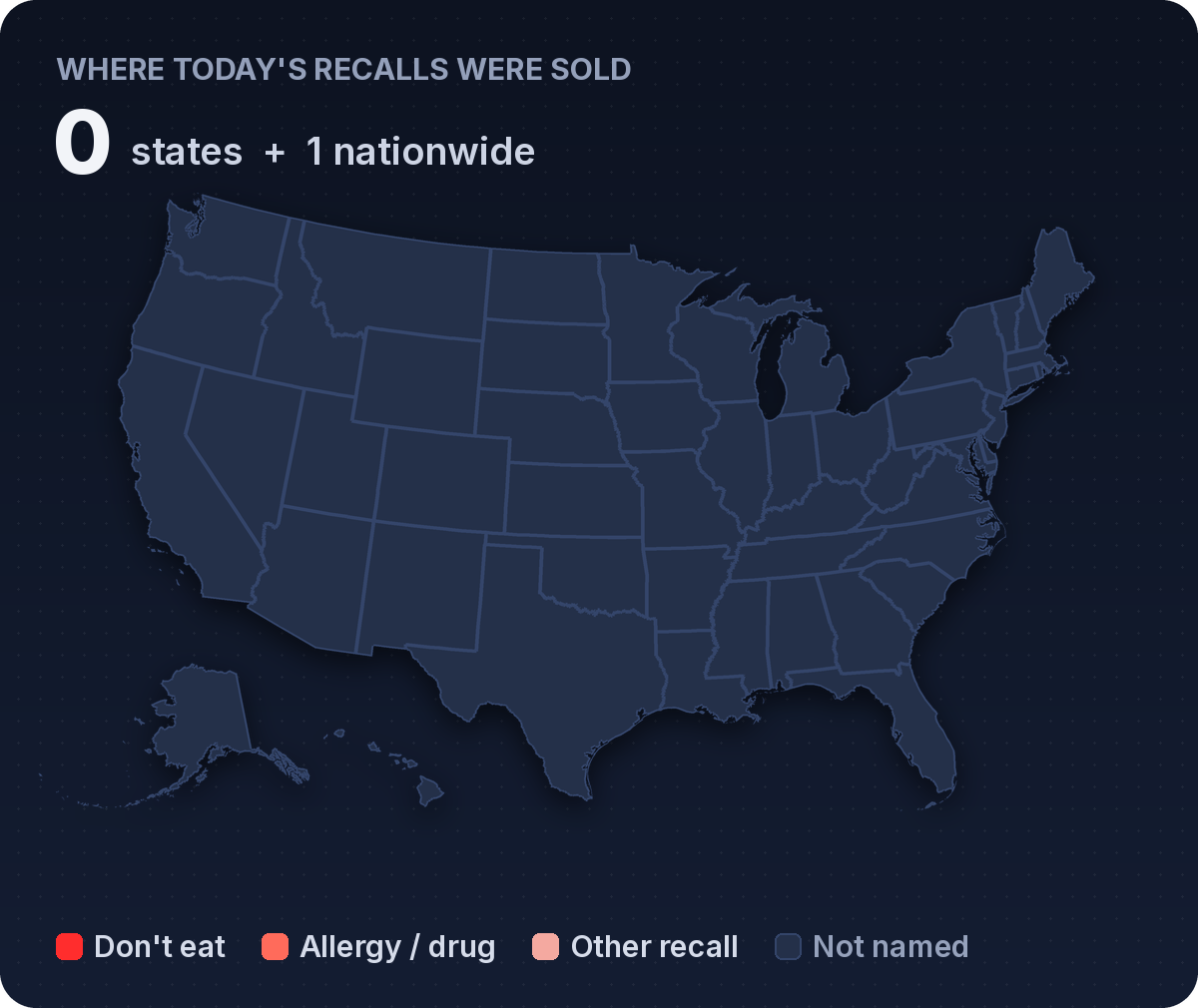 Map of states where today's recalls were sold: none