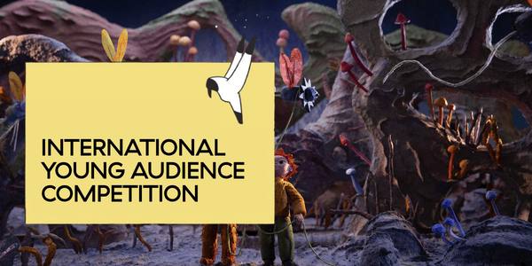 BLON International Young Audience Competition banner featuring animated characters exploring a fantastical world filled with giant mushrooms.