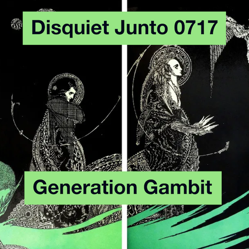 Two figures against a black background, plus the name and number of the project