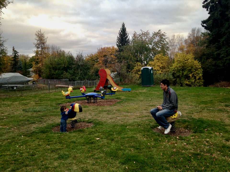 Henry and Michael playing at a park in pullman, wa