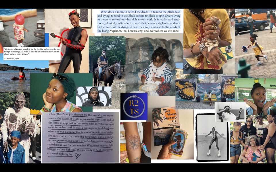 part 1 of 2 of the collage i made featuring pictures of me throughout the years, snippets of texts that i love, and symbols/items/practices that hold deep meaning for me
