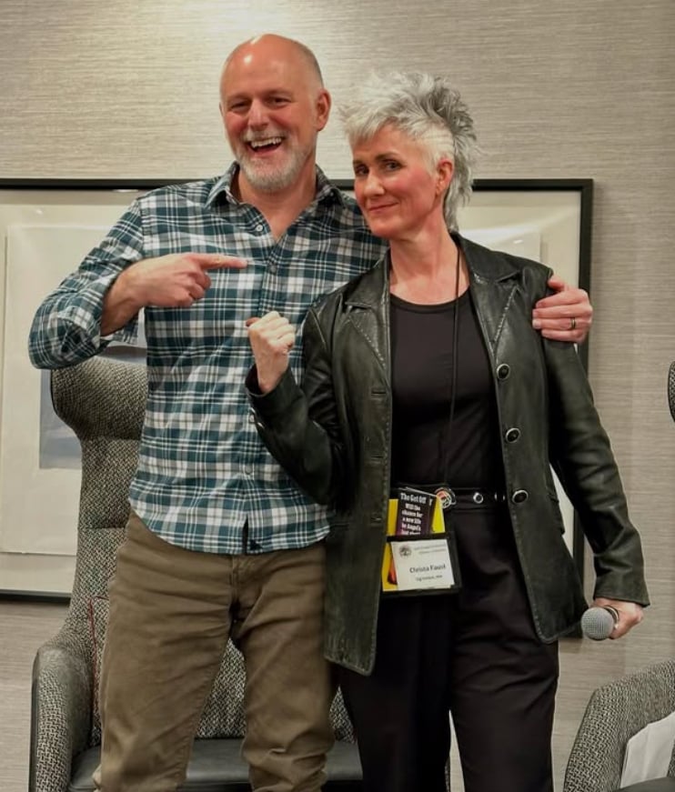 Me and John Copenhaver pointing to each other, right after our interview.