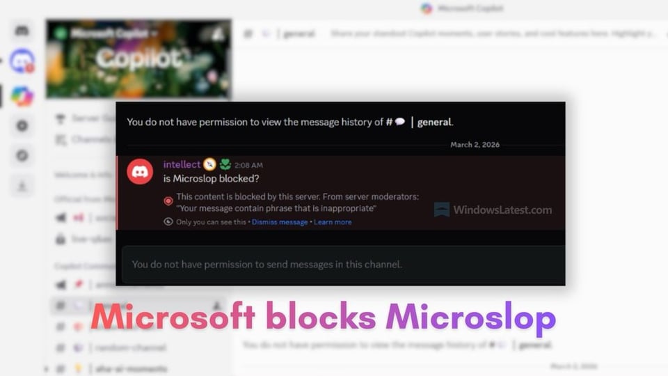 An image of a computer screen where microsoft has blocked the term Microslop because they're techy