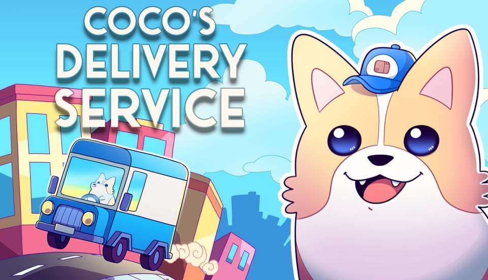 Key art for the game showing a happy corgi in front of a delivery van.