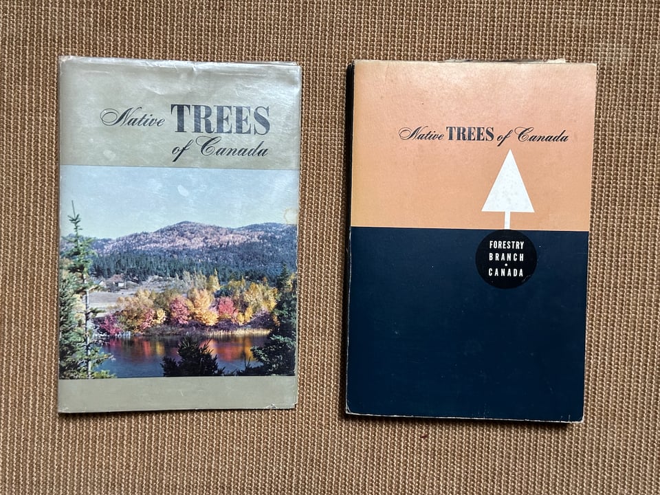 The book "Native Trees of Canada," with and without its dust jacket.