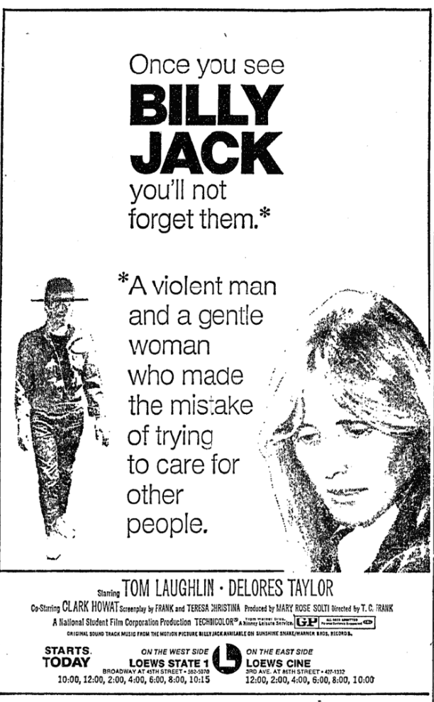 Newspaper ad for "Billy Jack."