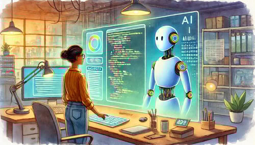 Woman coding with AI