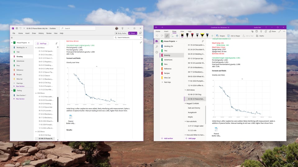 A screenshot showing both versions of OneNote.