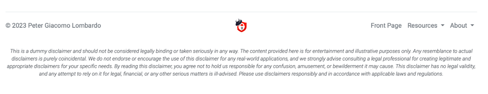 Disclaimer in page footer