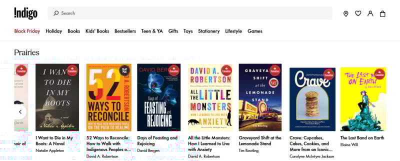 Screenshot of Indigo's Prairie Books Of The Year 2025, with Last Band On Earth on the end