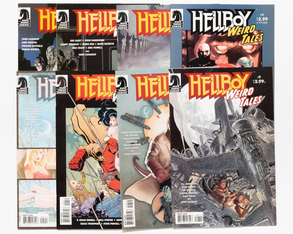 "Hellboy: Weird Tales" one through eight. The issues are arranged in two rows of four each