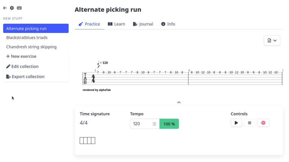 Screenshot showing old design of the practice interface