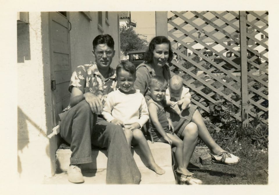 Pastor Henry Coray with his wife Betty and their children at their home in Long Beach in 1940.