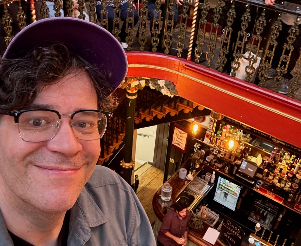 Roy in the balcony of a pub in nottingham where the festival jam was held