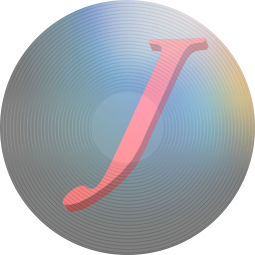 Red J on silver grooved CD logo