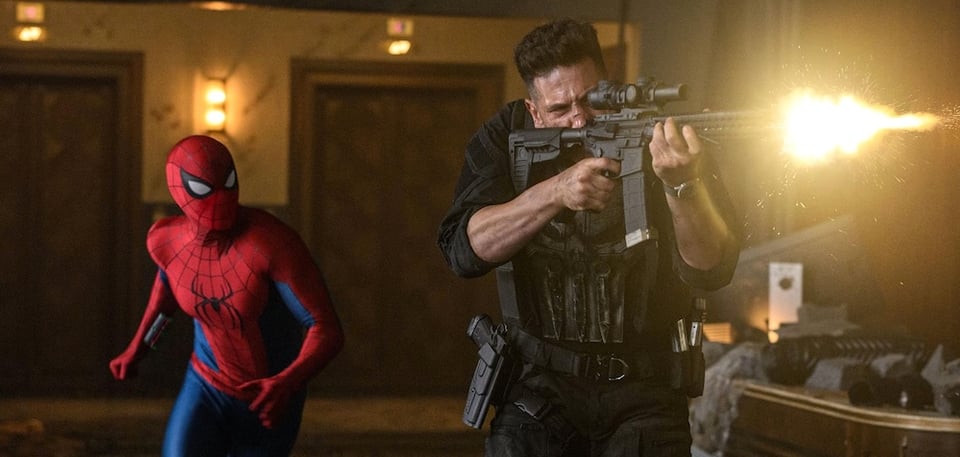 spiderman and the punisher inside a building