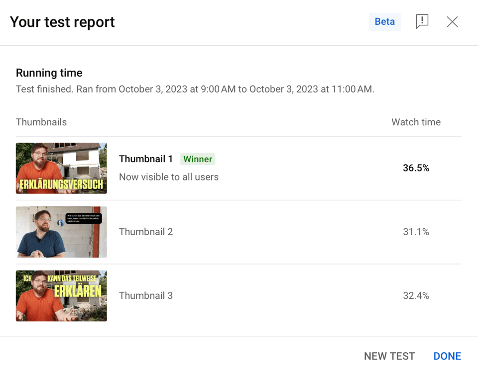 Initiale Testergebnisse