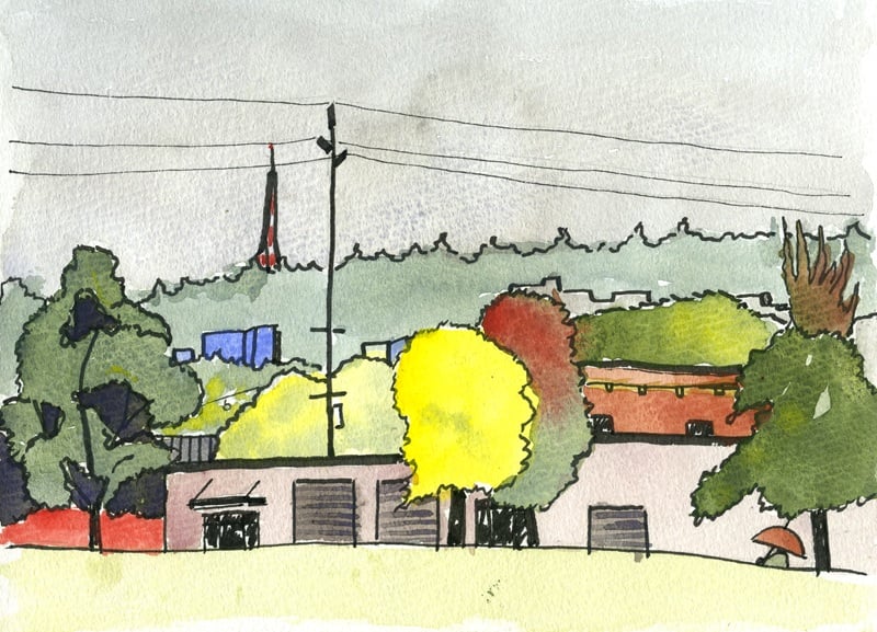 sketch of radio tower