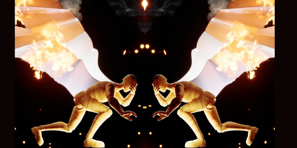 An angel with burning wings made of paper.