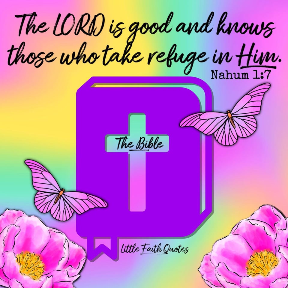 "The LORD is good, a stronghold in the day of trouble, and He knows those who take refuge in Him." ~Nahum 1:7. Image by: @Little Faith Quotes