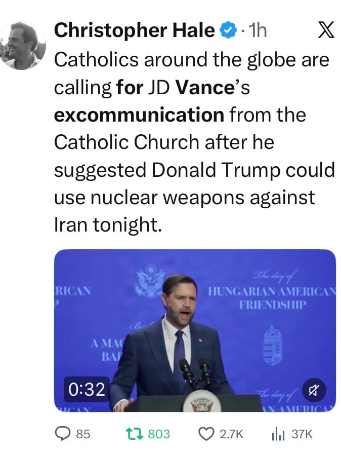 Catholics call for Vance ex-communication