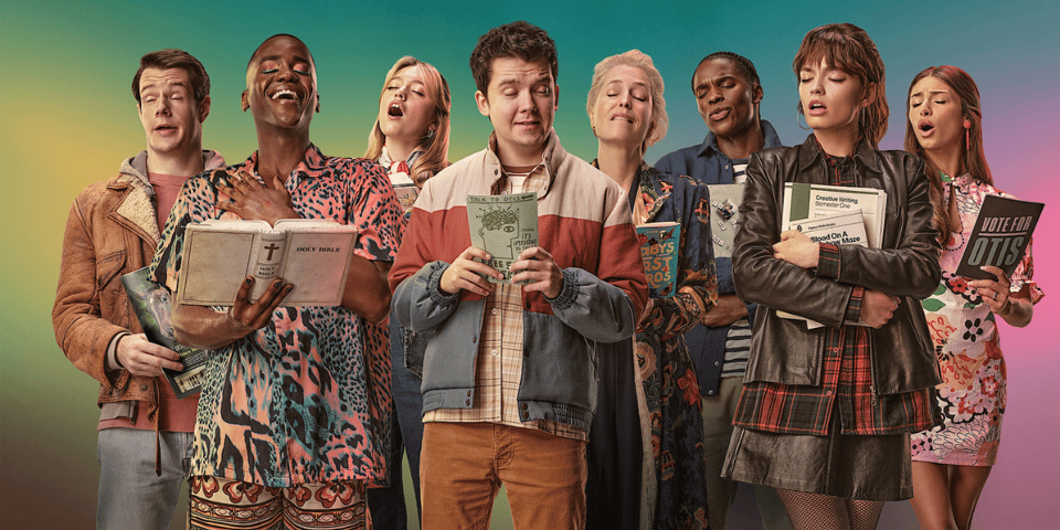 The cast of Sex Education all doing orgasm faces.