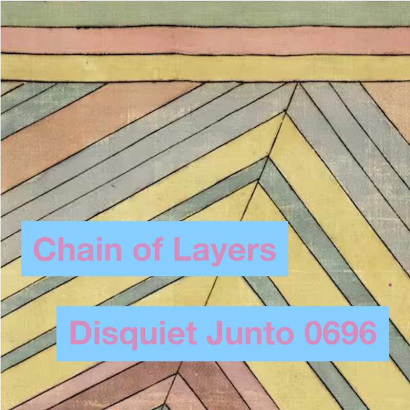The image shows thick lines in muted colors, plus the name and number of the project